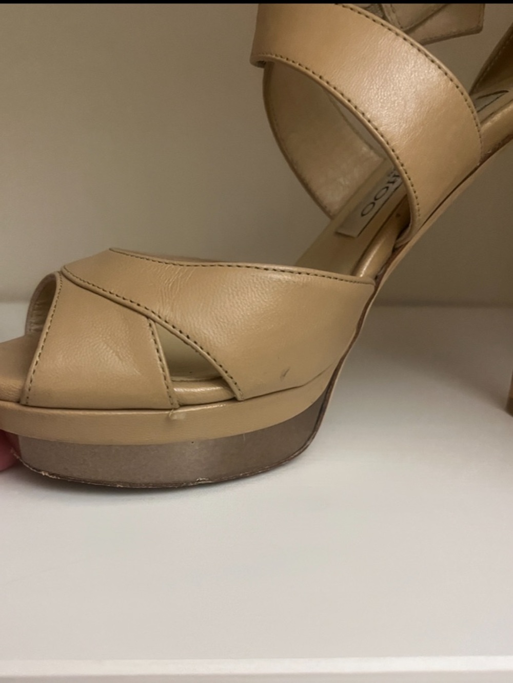 Jimmy Choo Kuki Nude Leather Strappy Platform Stiletto Sandals - Picture 9 of 16